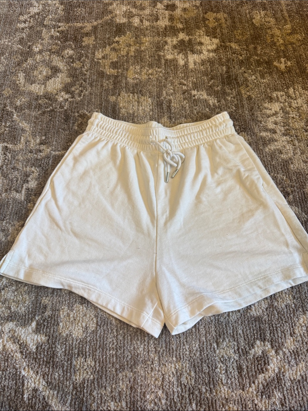 H&M White Elastic-Waist Athletic Lounge Shorts